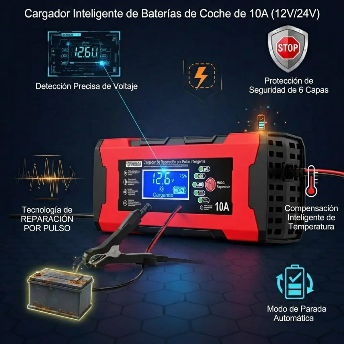 Cargador Inteligente 12V para Baterías | Carga y Modo Reparación